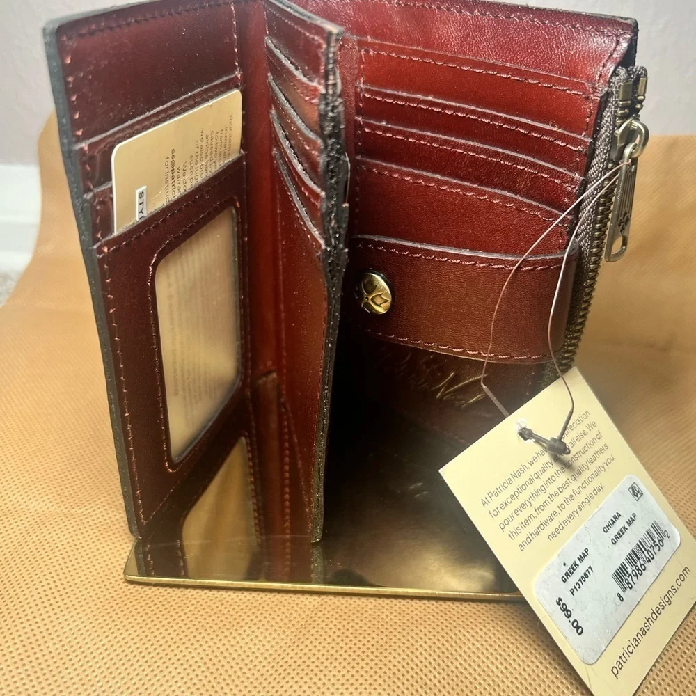 NWT Patricia Nash Chiara Greek Map Leather Bi-Fold Wallet